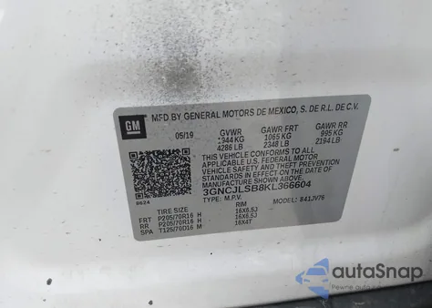 2019 Chevrolet Trax 1Lt from USA, damaged, VIN 3GNCJLSB8KL366604